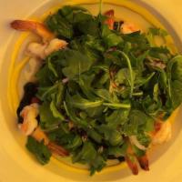 Gamberetti E Fagiole · Shrimps, Tuscan white beans, pancetta, germolata.