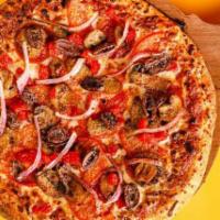 The Omnivore · For “all of the above” sorts of tastes – pepperoni, roasted peppers, Kalamata olives, Roma t...
