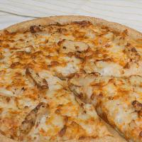 Buffalo Blue Chicken Pizza · Pan pizza with blue cheese, Buffalo-style hot sauce, tender chicken breast and onions. Loade...