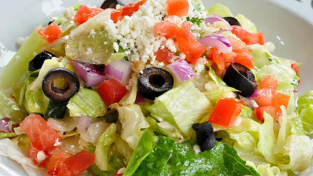 Chopped Salad Lunch · Chopped greens, tomatoes, olives, onions, feta, red wine vinaigrette.