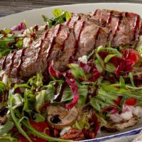Grilled Steak Salad Lunch · Sliced tenderloin, tomatoes, gorgonzola, mushrooms, candied pecans, creamy horseradish, bals...