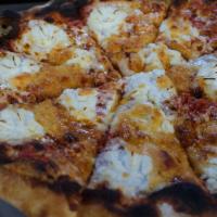 Sauced Wiz · Sauce, mozzarella, ricotta, pecorino and shaved parmesan. Red tomato sauced-based, all other...