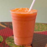 Tropical Glow Smoothie · Mango, Pineapple, Orange, Strawberry, and Apple Juice.