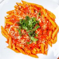 Penne Alla Vodka (Nf, Sf, Optionally Gf) · Creamy vegan pink vodka sauce with touches of crushed red pepper and balsamic vinegar topped...