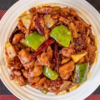 Spicy Diced Chicken · Lightly fried chicken with onion and green pepper cooking in chef special sauce, hot and spi...
