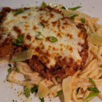 Chicken Parmesan · 7oz chicken breast marinated with Italian spices and EVO. Parmesan Panko breaded, golden fri...