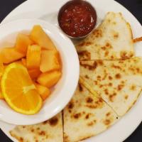 Kids Quesadilla · Cheese Quesadilla, served with salsa and a side of fruit