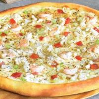 Seafood Alfredo Pizza · Sautéed shrimp, spinach, and diced tomatoes in our old bay™ spiced alfredo sauce, topped wit...