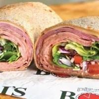 Italian Cold Cut Wrap · Sliced ham and salami, provolone cheese, romaine lettuce, red onions, tomato, and our house ...