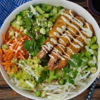 Crispy Shrimp Bowl · Your choice of white rice or mixed greens topped with Panko Crusted Shrimp, Cucumber, Daikon...