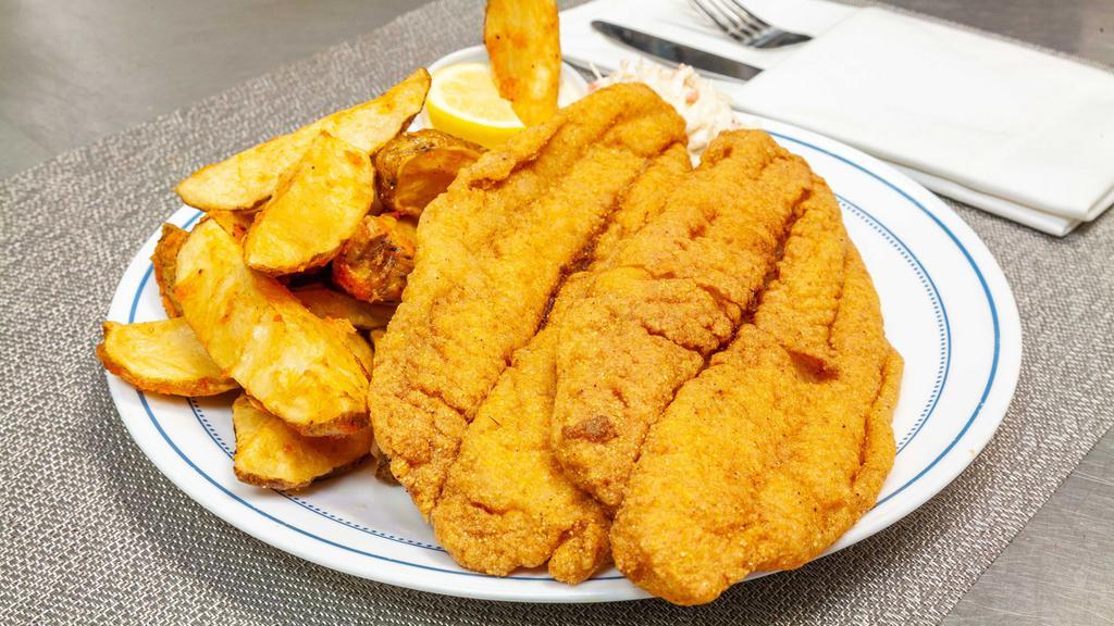 Fried Catfish (2 Pieces) · Served with a side at an extra cost