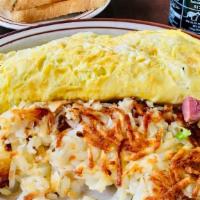 Universal Omelette (Best Seller) · Ham, bacon, sausage, green peppers and onions. Swiss and American Cheese.