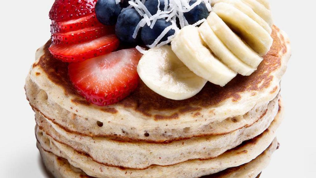Ph Loaded Pancakes · Non-GMO whole-grain whey protein pancakes with your choice of fruit: bananas, coconut, blueberries, strawberries or all together.