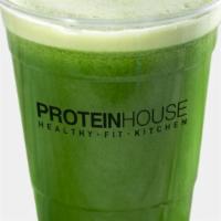 Green Monster Juice · Spinach, honeydew, pineapple, lime, ginger, kale, cucumbers, and coconut water.