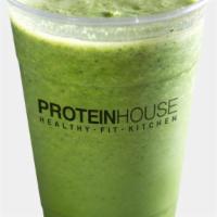 Green Beast · Almond milk, vanilla whey protein, kale, spinach, pears, coconut oil, almond butter, agave