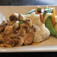 Wood Grilled Chicken · Marinated and grilled with sauteed mushrooms