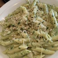 Chicken Pesto & Pine Nuts · Oven roasted chicken tossed in our pesto cream sauce with pine nuts