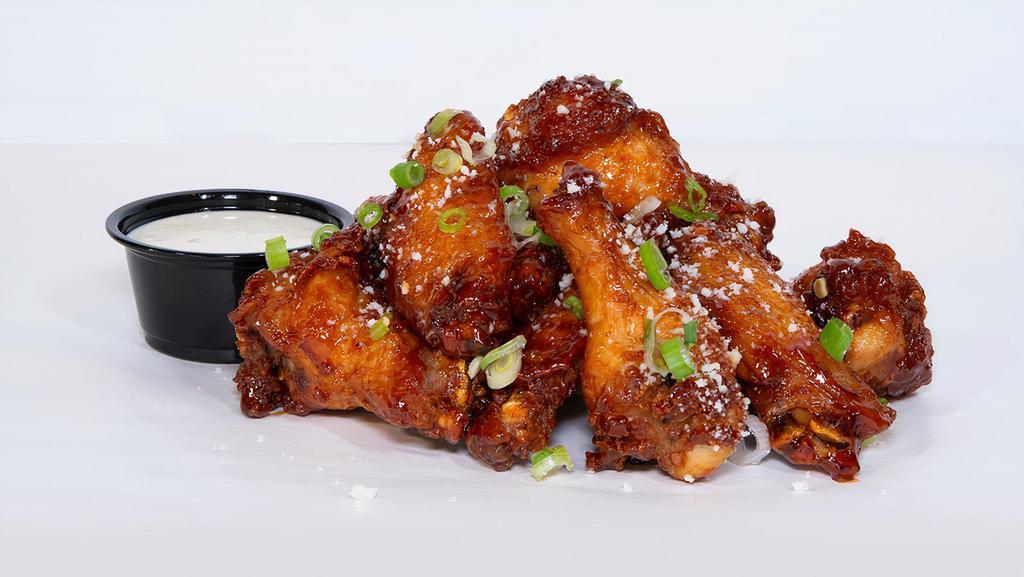 Chipotle Honey Wings · 6 Chipotle honey glazed chicken wings, cotija cheese, scallions; served with miso ranch.