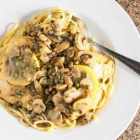 Chicken, Piccata · Chicken, sautéed in white sauce, lemons, butter, mushrooms and capers.