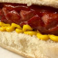 100%  Beef Hot Dog · Served with choice of ketchup and or mustard.