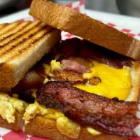 Bacon Egg & Cheese · Real egg cracked and cooked to your desire.  2 premium smoked bacon, choice of cheese and br...