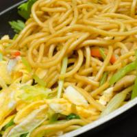 Chicken Lo Mein · Chinese noodle dish with steamed egg noodles in a rich sauce with chicken and vegetables sti...