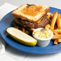 Lumberjack Burger · double patty melt, cheese, bacon, mushrooms, & sauteed onions white toast