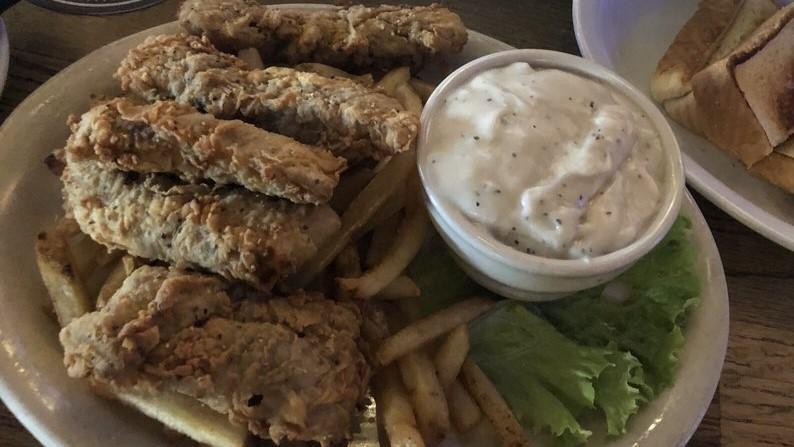 J Squire’S Steak Fingers · Hand cut and hand dipped Texas goodness. Served with country gravy and Texas toast. Served with your choice of french fries, tater tots, or pasta salad.
