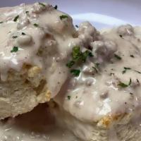 Southern Belle · Chef Jon’s classic velvety southern sausage gravy served over either one or two biscuits.