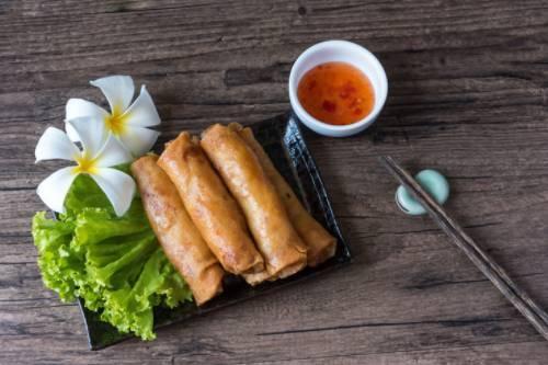 Traditional Eggroll (3 Pcs) · Cabbage, carrots, green onions, & glass noodles in a crispy wonton wrapper. Served with rice. Add Protein for an additional charge.