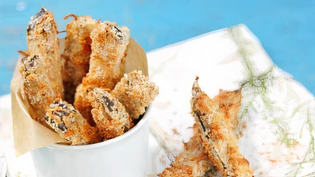 Fried Eggplant Fries · Fried eggplant fries dipped in flour and cornmeal.