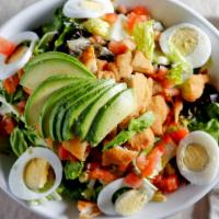 Ey Fried Chicken Salad · Fresh mixed greens, fried chicken, egg, tomatoes and avocado. Served with your choice of dre...