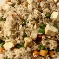 Vegetarian Fried Rice · Fried rice with peas, carrot, tofu, egg, or no egg.