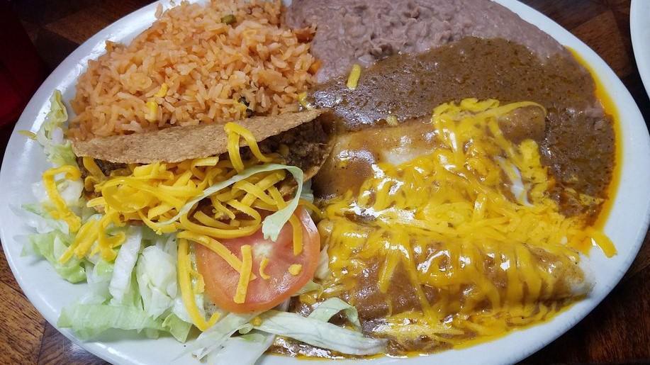 Jalisco Burrito W/Rice & Beans · Your choice of meat, covered with chile gravy and cheese with rice and beans as a plate