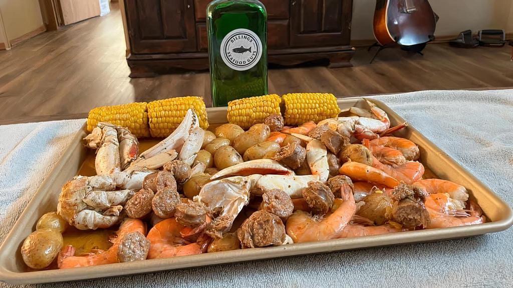 4 Pack Seafood Boil Combo Kit + 4 Seasoned Butters · Our limited time offer!  Enjoy FOUR of our At Home Seafood Boil Kits PLUS 4 of our Seasoned Boil Butters.

What You Receive:

1 Crab Boil Kit (1 Dungeness Crab Cluster, 2 Corn Cobettes, 1 Andouille Sausage, 1/2 lb. Potatoes)

1 Shrimp Boil Kit (10 Wild Caught Shrimp, 2 Corn Cobettes, 1 Andouille Sausage, 1/2 lb. Potatoes)

1 Crawfish Boil Kit (1 lb. Crawfish, 2 Corn Cobettes, 1 Andouille Sausage, 1/2 lb. Potatoes)

1 Mussel Boil Kit (1 lb. Cooked Mussels, 2 Corn Cobettes, 1 Andouille Sausage, 1/2 lb. Potatoes)

4 Seasoned Butter Sauces

Each Seafood Boil Kit is pre packaged in a ready to boil bag (frozen).    This means all you have to do is boil your water, add your seasoning, boil your kit for 5-8 minutes.