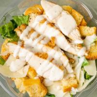 Grilled Chicken Caesar Salad · Green salad with grilled chicken, Caesar dressing,croutons and cheese.