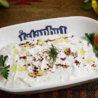 Lebni (Haydari) · Gluten free, vegetarian, contain nuts. A Thickened yogurt with fresh dill, garlic and walnuts.