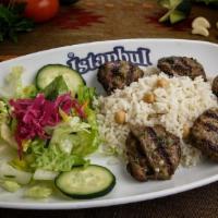 Köfte Kebab · Patties of freshly ground lamb and beef, seasoned with onion, parsley, garlic and char-grill...