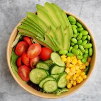 Super Vegan · avocado, cucumber, edamame, corn, mix greens; sesame dressing