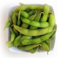 Edamame · delightful green soybeans boiled in the pods