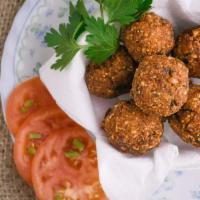 Falafel · Deep-fried ball patties made from grounded chickpeas.