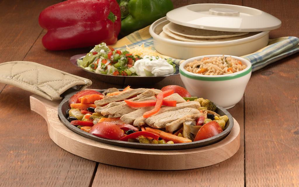 Meatless Chicken Fajitas · Vegetarian. Our vegan, meatless fajita strips are a complete protein made with a savory blend of nutritious vegetable and grain ingredients (soy, wheat, peas, beets and carrots) prepared and slow-cooked to have the authentic taste and texture of premium lean meat. Trans fat and cholesterol free.