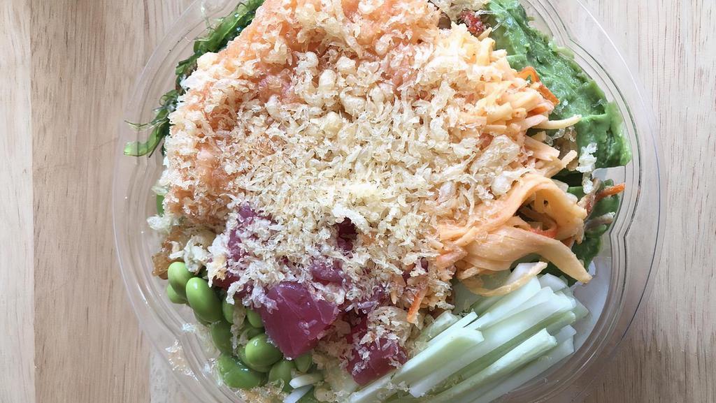 Build Your Own Bowl · Build your own custom poke-bowl with a base of your choosing, a choice of any six vegetables, any three fish, and any sauce and toppings of your choosing.
