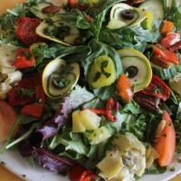 Very Green Salad · A truly hearty salad. Sliced zucchini, sliced yellow squash, sliced tomato, sun-dried tomato...