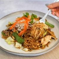 Lo-Mein · Egg noodle in brown sauce, cabbage, shiitake murshrooms, green onions, napa cabbage,and bean...
