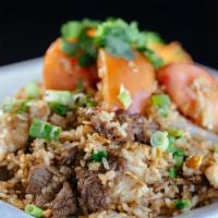 Bangkok Fried Rice (3 Meats Combo) · Thai style fried rice with combination of meat (chicken, beef, and pork) onions, tomatoes an...
