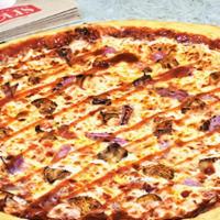 Bbq Chicken Pizza · Special BBQ sauce loaded with grilled marinated chicken breast, fresh red onions and topped ...