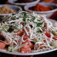 Shepard Salad / Coban Salata (Small) · A mosaic of freshly chopped tomatoes, onions, green peppers and cucumbers with red wine vine...