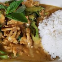 Curry Chicken / Gà Càri · White meat chicken and fresh vegetables sautéed in coconut curry sauce served with steamed j...