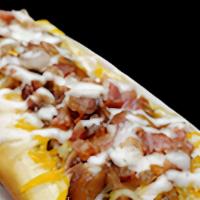 Bcr Dog · A 1/4 pound all beef hotdog on a toasted bun topped with real bacon, melted cheese and ranch...